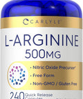 Carlyle L-Arginine 500mg Capsules | 240 Count | Form | Non-GMO & Gluten Supplement