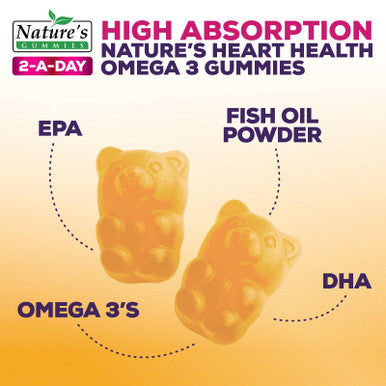 Omega 3 Fish Oil Gummies, Natural Orange Flavor, Extra Strength DHA & EPA, Omega 3 Supplement for Men & Women, Delicious Daily Gummy Vitamin, 60 Gummies