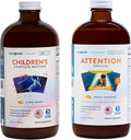 Liquidhealth Children's Complete Multivitamin & Attention Teens & Kids Liquid Vitamin Bundle for Children - Whole Body Health Immune Support Improve Focus Concentration Boost Mood - Vegan Non-GMO