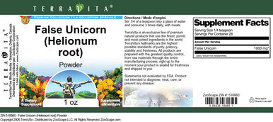 Terravita False Unicorn (Helionum Root) Powder (1 Oz, Zin: 516660)