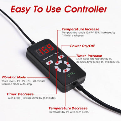 Utk Far Infrared Vibrating Heating Pad With Vibration Massage For Lower Back Pain. 3 Vibration Modes, Smart Controller, Hot Enough (103 -159 ) Back Pain Relief,S-Xxxxl