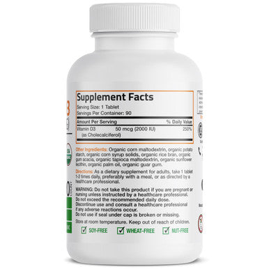 Bronson Vitamin D3 2,000 Iu For Immune Support, Healthy Muscle Function & Bone Health, High Potency Organic Non-Gmo Vitamin D Supplement, 90 Tablets