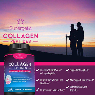 Sunergetic Premium Collagen Peptides Capsules ÃƒÂ¢Ã¢â€šÂ¬Ã¢â‚¬Å“ 2500 mg of VERISOL Collagen Peptides Type 1 & Type 3 ÃƒÂ¢Ã¢â€šÂ¬Ã¢â‚¬Å“ Multi Collagen Supplement to Support Joint Health Hair Skin & Nails ÃƒÂ¢Ã¢â€šÂ¬Ã¢â‚¬Å“ 150 Collagen Capsules