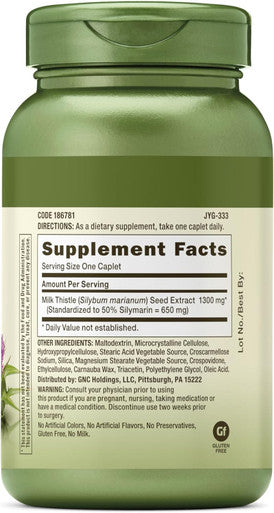 Gnc Herbal Plus Milk Thistle 1300Mg Supports Healthy Liver Function Vegetarian 120 Count