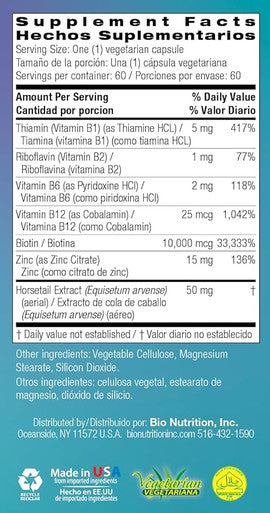 Bio Nutrition Healthy Hair Biotin Vegi-Caps, 60 Count