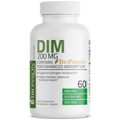 Bronson Dim Supplement 200 Mg Diindolymethane With Bioperine For Enhanced Absorption, Estrogen Metabolism & Maintains Balanced Hormone Levels, 60 Vegetarian Capsules