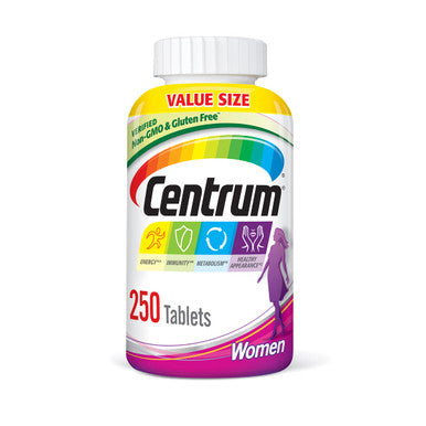 Centrum Multivitamin For Women Multivitamin/Multimineral Supplement With Iron Vitamin D3 B Vitamins And Antioxidant Vitamins C And E Tablet Gluten Free Non-Gmo Ingredients - 250 Count