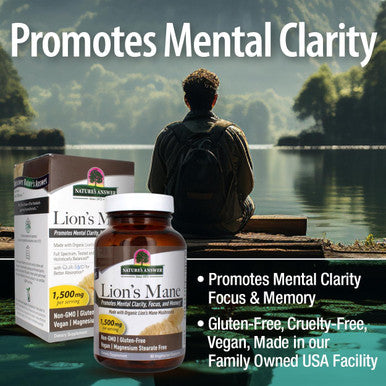Nature'S Answer Lions Mane Mushroom Powder 1500 mg 90-Capsules | Brain Mushroom Supplement | Promotes Focus Memory Mental Clarity | Vegan Non-GMO | Single Count