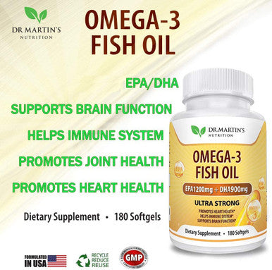Omega-3 Fish Oil 3750mg Triple Strength - 180 Burpless Softgels | EPA 1200mg + DHA 900mg | Promotes Healthy Heart, Immune System, Eyes, Skin & Brain Function