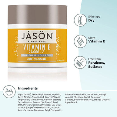 Jason Moisturizing Creme, Vitamin E 25,000 Age Renewal, 4 Oz