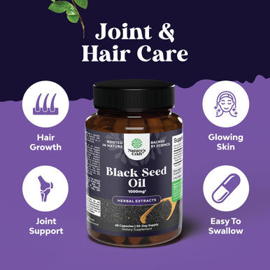 Natures Craft Vegan Black Seed Oil Capsules - Cold Pressed Nigella Sativa Black Cumin Seed Oil Capsules with Omega 3 6 9 Antioxidants and Thymoquinone for Hair Growth Immune Support Joint Health and Digestion