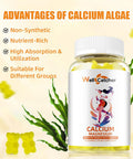 Calcium Magnesium Zinc Gummies For Adults Kids With Potassium Vitamin D3 K2 Sugar Chewable Vegan, Algae Calcium Supplements For Women Men Support Plus Bone Strength Lemon Flavor 120 Counts