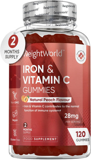 Weightworld Iron Gummies with Vitamin C - 28mg - 120 Ferrous Fumarate Gummies (2 Months Supply) - Tasty Alternative to Iron Tablets - Immunity & Energy Supplements - Vegan Iron Supplements for Women & Men