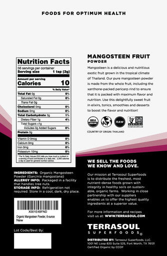 Terrasoul Superfoods Mangosteen Fruit Powder (Organic) 12 Ounces