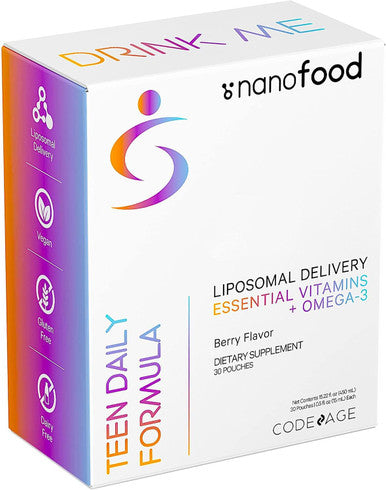 Codeage Multivitamins For Teens Liquid Vitamin C for Teenagers Vitamin A B6 B12 D3 E For Kids Biotin Zinc Omega-3 Folate Liposomal Vitamins Supplement One Daily Sachet Vegan Non-GMO 30 Pouches