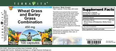 Terravita Wheat Grass And Barley Grass Combination - 450 Mg (100 Capsules, Zin: 516438) - 3 Pack