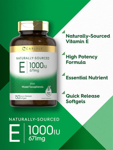 Carlyle Vitamin E Plus Mixed Tocopherols | 1000 Iu (671Mg) | 150 Softgels | Non-Gmo And Gluten Free Formula | Naturally Sourced