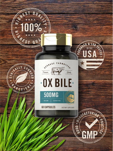 Ox Bile Supplement | 500Mg | 60 Capsules | Digestive Enzyme | Non-Gmo & Gluten Free | By Herbage Farmstead