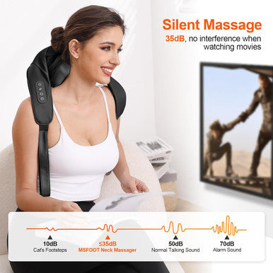 Neck Massager, Cordless Deep Tissue 6D [Noiseless Long Life] Hand Kneading Shoulder Massager With Heat, Portable Shiatsu Electric Massager For Relax Muscles Home & Office & Car Use