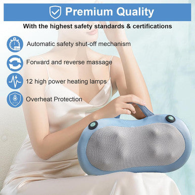 Neck Massager - Shoulder Back Massager With Heat For Pain Relief,Shiatsu Electric Deep Tissue 3D Neck Back Shoulder Massage Pillow,Gifts For Women Men(Blue)
