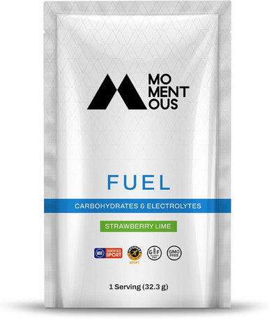 Momentous Fuel Intra-Workout Carbs & Electrolyte Drink Mix - Hydration Powder For Sustained Energy During Workouts - Nsf Certified, Gmo-Free, Gluten - 12 Single Serving Packets, Strawberry Lime