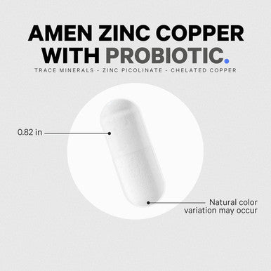 Amen Zinc & Copper Supplement + Probiotics, 3 Months Supply, One Per Day - 50 Mg Zinc Picolinate Vitamin Pills - Essential Minerals Supplements 2 Billion Cfus Probiotic Vegan, Non-Gmo, 90 Capsules
