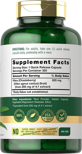 Carlyle Vitex Chasteberry Supplement | 820Mg | 320 Capsules | Vitex Agnus-Castus Fruit For Women | Non-Gmo, Gluten Free