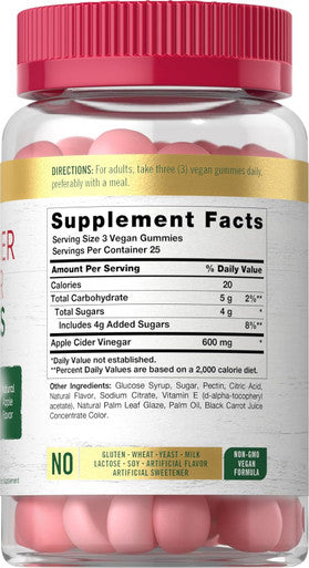 Carlyle Vegan Apple Cider Vinegar Gummies | 75 Count | Apple Flavor | Non-GMO Gluten | ACV Supplement