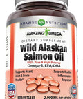 Amazing Nutrition Omega Wild Alaskan Salmon Oil 2000mg Per Serving Softgels Supplement (180 | 2 Pack)