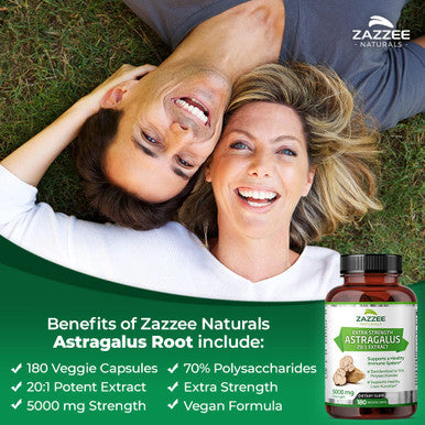 Zazzee Extra Strength Astragalus Root 20:1 Extract, 5000 Mg Strength, 70% Polysaccharides, 180 Vegan Capsules, 6 Month Supply