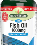 Natures Aid Fish Oil 1000mg | Omega 3 (180mg Epa & 120mg Dha) | Made In The UK 120 Softgels for The Price of 90 120 Capsules