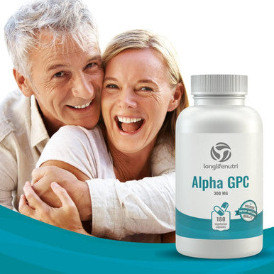 LongLifeNutri Alpha Gpc Choline Supplement 300Mg - 180 Vegetarian Capsules | Made In Usa | Cognitive Enhancer Nootropic | Supports Memory & Brain Function | Boosts Focus & Mood | 300 Mg Pure Powder Pills Complex