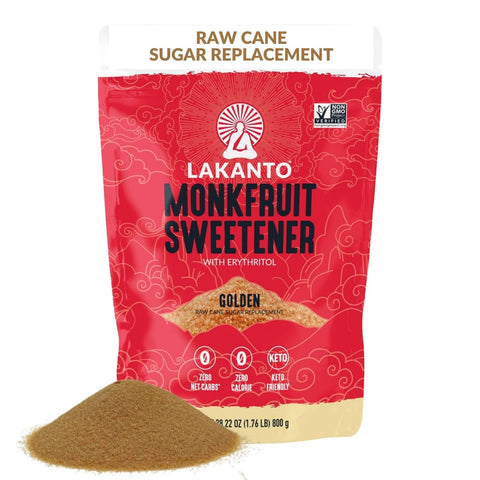 Lakanto Golden Monk Fruit Sweetener with Erythritol, Raw Cane, 5 lb | Raw Cane Sugar Substitute for Coffee, Tea, Baking, Smoothie, Sauce, Marinade, Zero Calorie, Keto, Zero Net Carbs