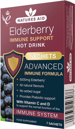 Natures Aid Elderberry Immune Support Hot Drink with Vitamins C & D 7 Sachets