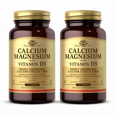 Solgar Calcium Magnesium With Vitamin D3-150 Tablets Pack Of 2 - Promotes Healthy Bones Supports Nerve & Muscle Function - Non-Gmo Gluten Free Kosher - 60 Total Servings