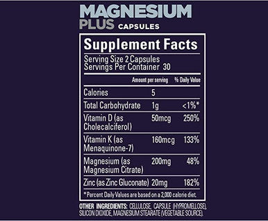 GU Energy Roctane Magnesium Plus Capsules with Vitamin K, D and Zinc, 60-Count Bottle (1-Month Supply)