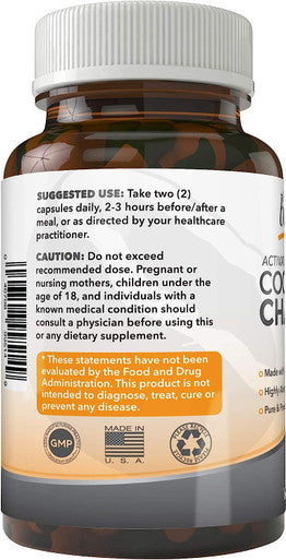 Activated Coconut Charcoal 1200mg, 180 Capsules - Pills for Digestive System, Bloating, Detoxification, Teeth Whitening, Vegan (1bottle)