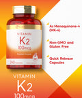 Carlyle Vitamin K2 Supplement 100 Mcg | K2 Mk-4 | 240 Capsules | Non-Gmo & Gluten Free