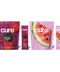 Cure Hydrating Electrolyte Mix | Electrolyte Powder for Dehydration Relief | Made with Coconut Water | No Added Sugar | Vegan | Paleo Friendly | Berry Pomegranate + Watermelon Bundle | 28 Packets