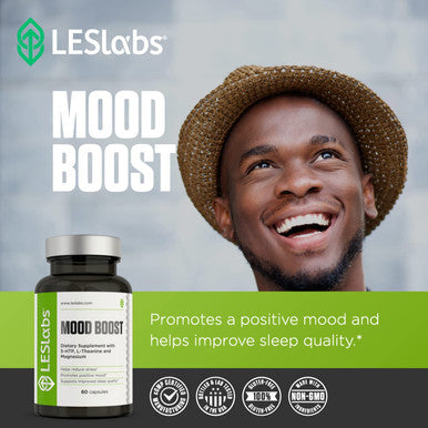 LES Labs Mood Boost Stress Relief Mood Support Deep Relaxation Improved Sleep 5HTP Ashwagandha Rhodiola Rosea Magnesium LTheanine GABA 60 Capsules