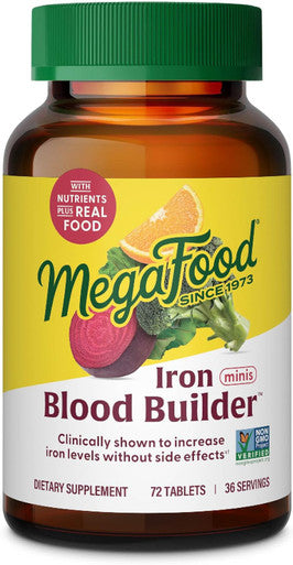 Megafood Blood Builder Minis - Iron Supplement Clinically Shown To Increase Iron Levels Without - Iron With Vitamin C, Vitamin B12 & Folic Acid - Vegan - 72 Tablets (36 Servings)