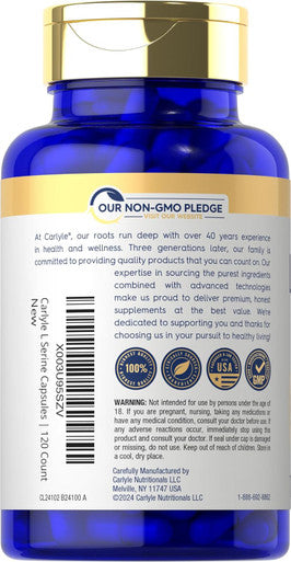 Carlyle L Serine Capsules 500 mg | 120 Count | Non-GMO & Gluten Supplement