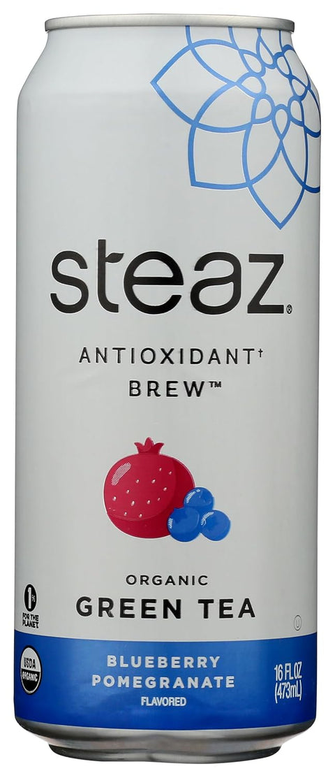 Steaz Organic Green Tea Zero Calorie Raspberry (12 Pack) Antioxidant Brew 65mg Natural Caffeine Vitamin C Stevia Sweetened Iced Tea Vegan Fair Trade 12 Cans 16 fl oz (473mL)