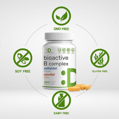 Deal Supplement Bioactive Vitamin B Complex 240 Veggie Capsules - Methylated Multivitamin B Complex & Esterified Vitamin C High Potency & Easy Absorption Immune Energy & Metabolism Supplement Non-GMO