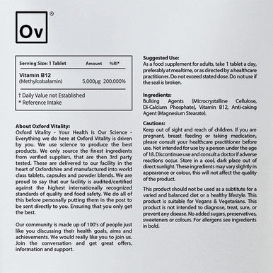 Ov OXFORD VITALITY 5000 mg Vitamin B12 Tablets, 500-Count