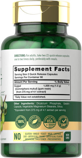 Guggul Extract 1500Mg | 180 Capsules | Guggulsterone Supplement | Non-Gmo And Gluten Free | By Carlyle