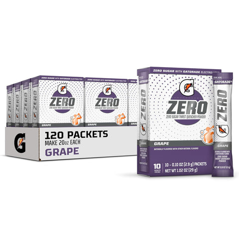 Gatorade G Zero Sports Drink Mix Powder Packets Grape Electrolyte Powder Drink Mix for Hydration Zero Sugar Total 120 Packets