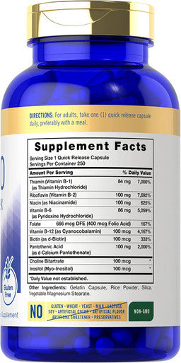 Carlyle B-100 Complex Vitamin | 250 Capsules | Non-Gmo, Gluten Free Supplement
