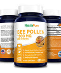 NusaPure Bee Pollen 1500mg 200 Veggie Caps (100% Vegetarian, Non-GMO & ) ly Occurring Proteins and Aminos*