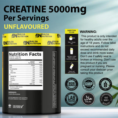 Balsa Nutrition Creatine Monohydrate Powder- 300g, 5g Per Serving (Unflavored) | Supports Muscle Strength, Workout & Performance Recovery, Produce Energy, Immune Booster | Non- GMO